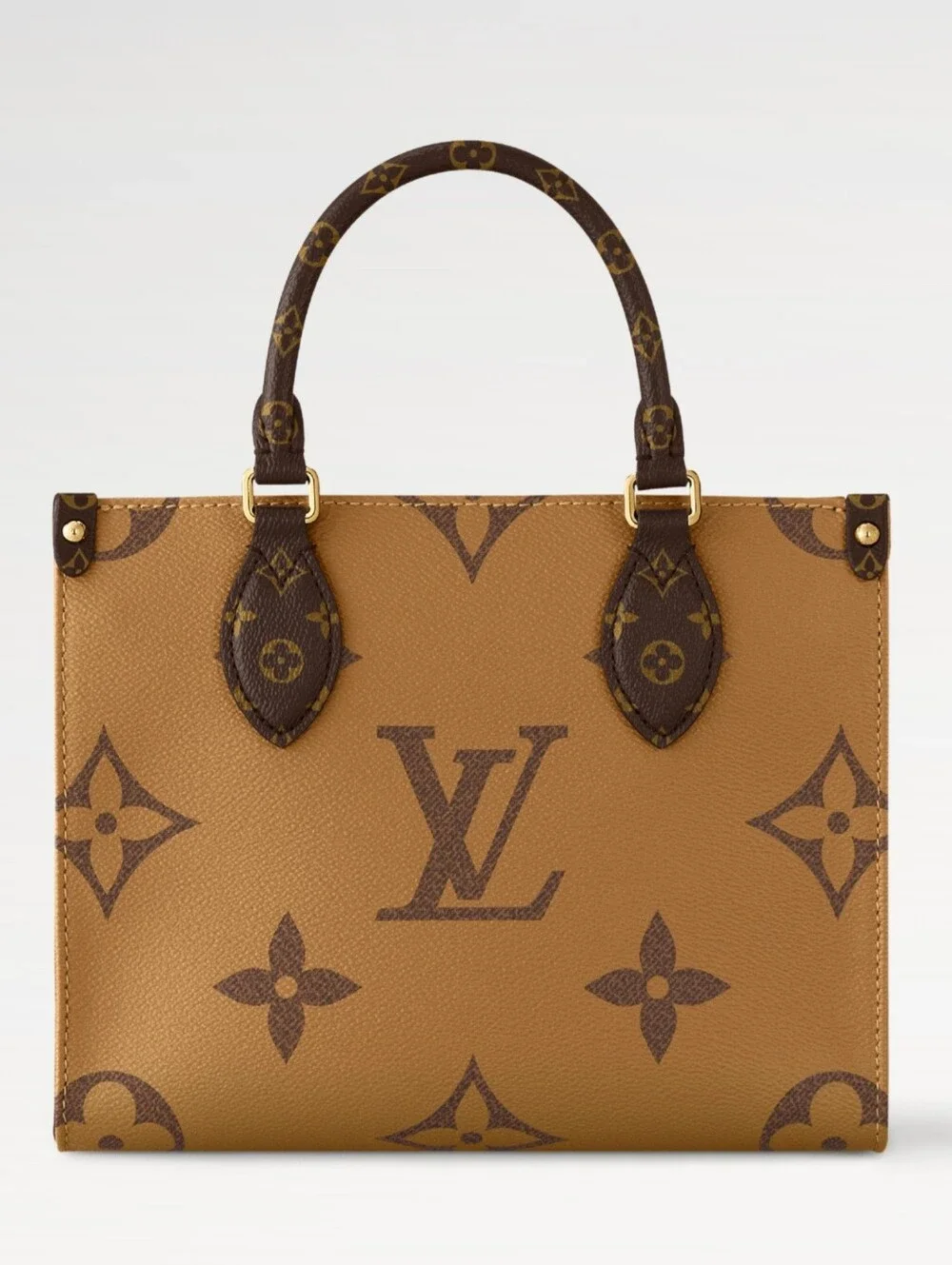 Louis Vuitton Brown Monogram Satchel with Tan Handles and Gold Hardware